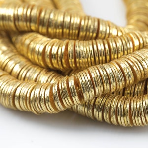 Brushed Gold Copper gold flat disc beads spacers - Brushed Disk heishi rondelle spacers beads Gold plated jewelry making 8 Inch Strand!