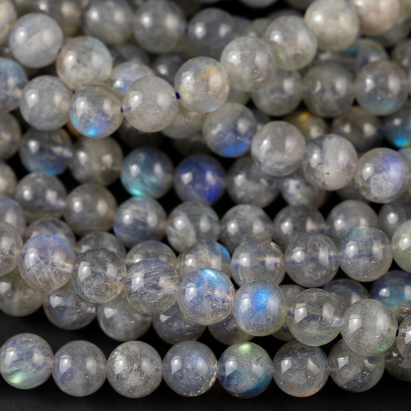 Natural AAA  Blue Labradorite 4mm 6mm 8mm 10mm 12mm Round Beads Nothing But Fire Best Quality Large Round Labradorite Beads 15.5" Smooth