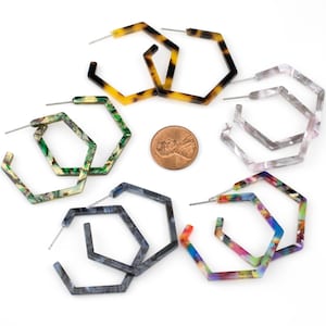 Tortoise Shell Acetate Earring- 35mm Hexagon Stud Drop- Ready to Wear- High Quality- Turtle Shell Earrings