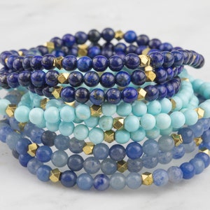 Bracelet-Natural Gemstone Triple Wrap Bracelet On Stretchy String- Crystal- 20 Inches Long- Wraps 3 times - Can double as a choker necklace