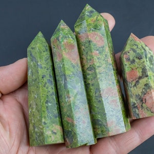 1 Pc Natural Unakite Jasper Obelisk Tower Point wand healing crystal