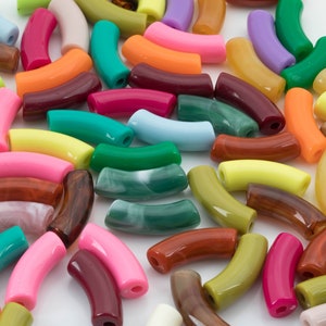 6pc Curved Tube for Bracelet Making - Acrylic Bamboo Beads, Curved Tube Beads, Resin 12 mm x 35mm, Bamboo Bracelet Bangle