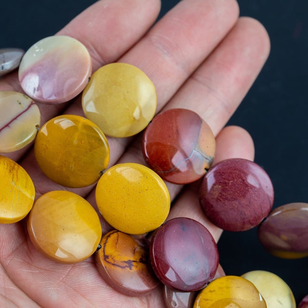 Large Mookaite Puffy Round Coins Beads 20mm Full Strand 15.5 Inches Long AAA Quality