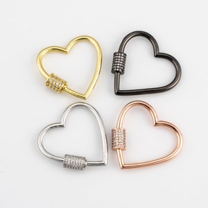 CZ Micro Pave Heart Shape Screw Clasp, Gold/Rose gold/Gunmetal/Silver Plated U Shape Clasp Lock, Carabiner Pave Lock, 20mm and 30mm