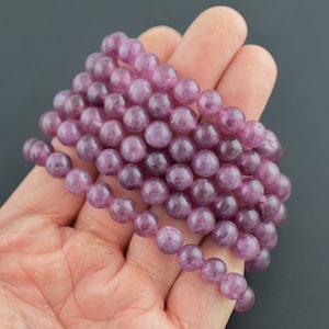 Lepidolite 6mm and 8mm Round Stretchy String Oval Bracelet Natural Crystal Gemstone Bracelets - Gemstone Bracelets Handmade Jewelry Bracelet
