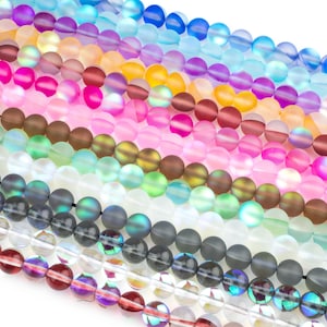 Gorgeous Rainbow Synthetic Moonstone / Mermaid Stone Mystic Aura Quartz Matte Round 6mm 8mm 10mm 12mm Full Strand 15.5&quot; AAA Quality
