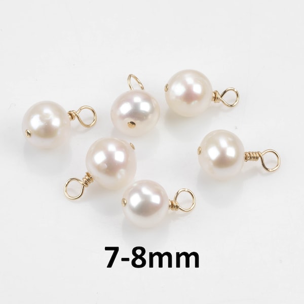 USA Gold Filled Natural Pearl Charms Drop Handmade Approx 7-8mm 9-10mm Round Made w Natural Freshwater Pearl & Gold Filled Wire Made in USA