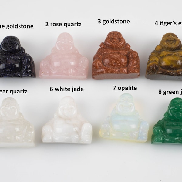 1 Pc Gemstone Happy Buddha Medium Stone Figurine - Rose Quartz Clear Quartz Jade Tiger's Eye blue gold sandstone gold stone