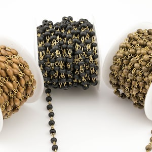 WHOLESALE Wood Rosary Chain GOLD 3-4mm Wood Rosary Chain...wire Open wrapped Sold Brass- 5 yards per order-15 Feet