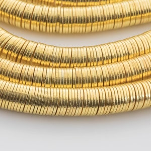 18K Brushed Gold Gold Plated Copper gold flat disc beads spacers - Brushed Disk heishi rondelle spacers beads jewelry making - 220 beads