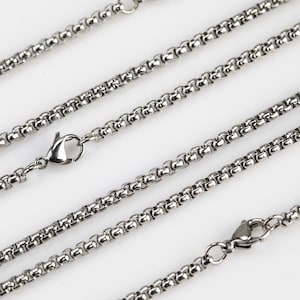 22" Stainless Steel Rolo box chain necklace - Mens Jewelry- Standard Mens Length- 3mm