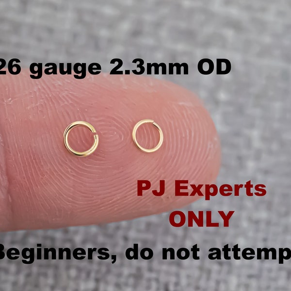 Set di 50 anelli da 2,3 mm di calibro ESTREMAMENTE PICCOLO più sottile e aperto - Riempito in oro 14kt - Gioielli permanenti