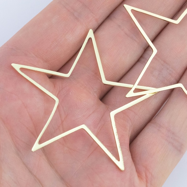 2 inch Large Stars Gold plated brass findings Large Plain Stars 51mm 2 inches to make earring necklace findings