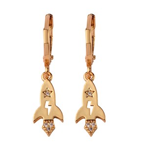 2 pc 18kt Gold Rocket Hoop Dangle Earring, Gold Spike Earring, Small Dangle Earring, Micro Pave Earring, Dangle Earring Charm- 7x28mm