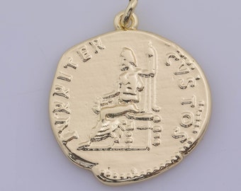 2 Stück Antike Griechisch Römische Münzen, 14k Gold Münzanhänger, Medaillon Charms, Nero Anhänger, Jupiter / Zeus Münzcharme, griechische Schmuck Halskette