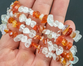 Quartz and Carnelian Chip Bracelet Stretchy String Bracelet Natural Gemstone Crystal Bracelets Pre-charged Handmade Jewelry Bracelet