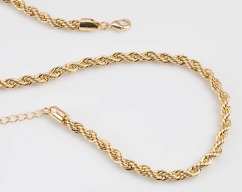 18k Gold 16" 18" Necklace- Rope Chain 3mm and 5mm - Gold plated Necklace Snake Chain ready to wear Lobster Clasp 3" extender