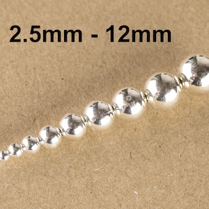 WHOLESALE 925 Sterling Silver Beads Seamless Made in USA 2.5mm 3mm 4mm 5mm 6mm 7mm 8mm 9mm 10mm 12mm 925 Sterling silver Seamless Round