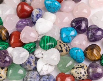 20 Hearts Mixed Random mix gemstone hearts puffy hearts healing chakra stones crystals about 0.5 inches by 0.5 inches Valentine's Day Gift