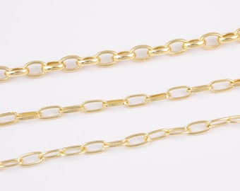 14k Gold Plated Oval Paperclip Chains - Tarnish Resistant Popular Paperclip sizes and figaro chain - Sold by the yard