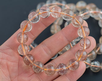 Natural Copper Angel Hair Rutilated Quartz Bracelet-- One Size Fits All- High Quality AAA Quality Gemstone Beads