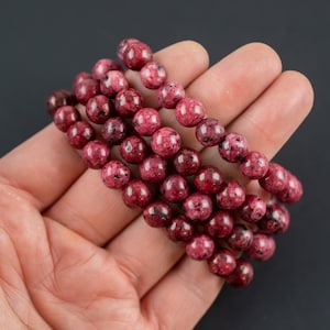 Dark Ruby Red Jasper Bracelet Round Size 6mm and 8mm Handmade In USA Natural Gemstone Crystal Bracelets Handmade Jewelry - approx. 7"