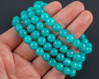アフガニスタン産ターコイズ翡翠ブレスレット ラウンドサイズ 6mmと8mm