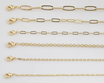 Chaînes de collier en or 14 carats à superposer - Chaîne trombone Chaîne ovale Chaîne Rolo 16" 17" 18" 19" 20" 22" 23" avec chaîne d'extension de 3"