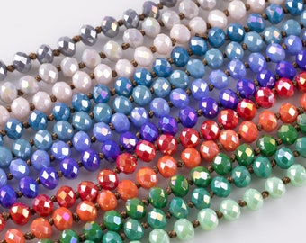 8mm Knotted crystal necklaces Special Colors - Long Hand-Knotted Crystal- Approximately 36-39"