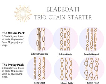 Permanent Jewelry Trio Chain Starter Pack, Gold Filled Chain By The Foot Sterling Silver Rose  Paperclip Bar Cable Heart Dainty Sequin