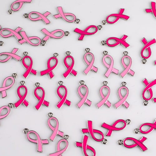 Pink Ribbon Charms Breast Cancer Ribbon Charms Awareness Etsy