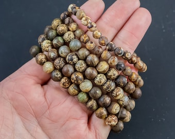 Tibetan Agate Bracelet Round Size 6mm and 8mm - Handmade In USA - Natural Gemstone Crystal Bracelets - Handmade Jewelry - approx. 7"