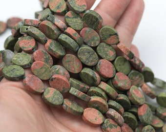 Natural Unakite Matte Oval Beads Unakite Beads - Oval Shaped 14x10mm - 1 strand ~15.5" - Special Exclusive Item Gemstone Beads