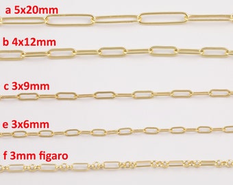 14k Gold Plated Paperclip Chains - Tarnish Resistant Popular Paperclip sizes and figaro chain - Sold by the yard