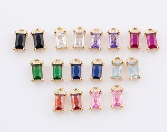 6pc 18k Gold Birthstone Charm Tiny, Necklace Earring Bracelet Supplies, Jewelry Supply Charms Personalized Delicate Dainty Pendant Rectangle