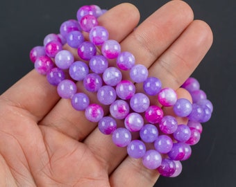 Pulsera redonda de jade morado lavanda, tamaños 6 mm y 8 mm. Hecha a mano en EE. UU. Pulseras de cristal de piedras preciosas naturales. Joyería hecha a mano - aprox. 7"