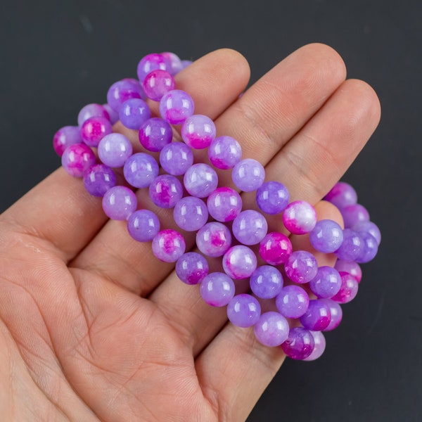 Lavender Purple Jade Bracelet Round Size 6mm and 8mm Handmade In USA Natural Gemstone Crystal Bracelets Handmade Jewelry - approx. 7"