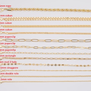 18" 14K Gold Necklaces for Layering - Singapore Rolo Cuban Curb Paperclip Chain