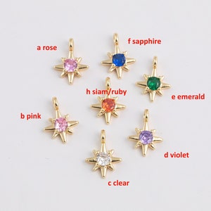 18k Gold Birthstone Charm Tiny Star Northstar charms Necklace Earring Bracelet Supplies Jewelry Supply Personalized Delicate Dainty Pendant