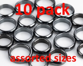 Pack of 10 Domed Hematite Rings Hematite Ring Negative Energy Rings Wholesale Bulk Mix