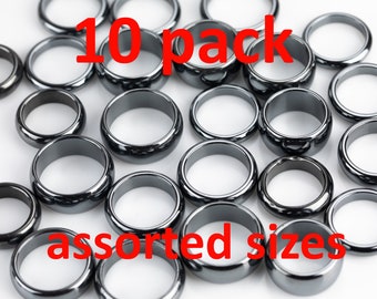 Pack of 10 Domed Hematite Rings Hematite Ring Negative Energy Rings Wholesale Bulk Mix