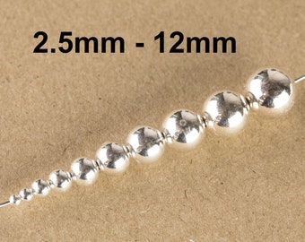 VENTE EN GROS Perles en argent sterling 925 sans couture fabriquées aux États-Unis 2,5 mm 3 mm 4 mm 5 mm 6 mm 7 mm 8 mm 9 mm 10 mm 12 mm Argent sterling 925 ronde sans couture