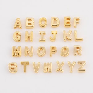 Contas de letras delicadas minúsculas, letras do alfabeto, contas de ouro 14k