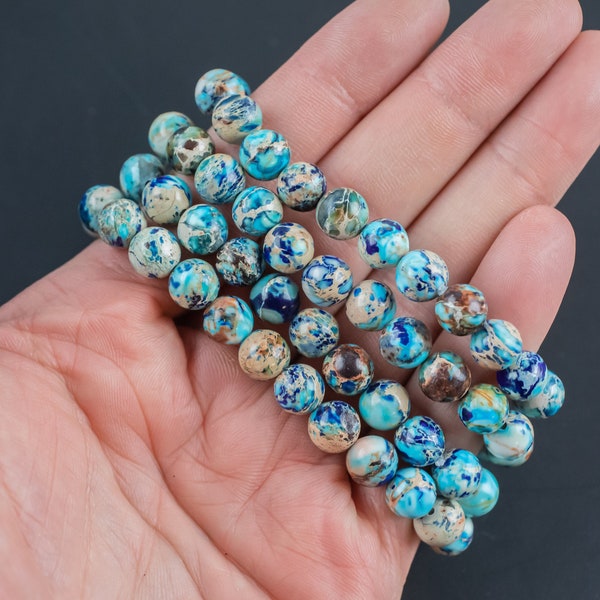 Light Blue Aqua Terra Jasper Bracelet Round Size 6mm and 8mm- Handmade In USA Natural Gemstone Bracelets - Handmade Jewelry - approx. 7"