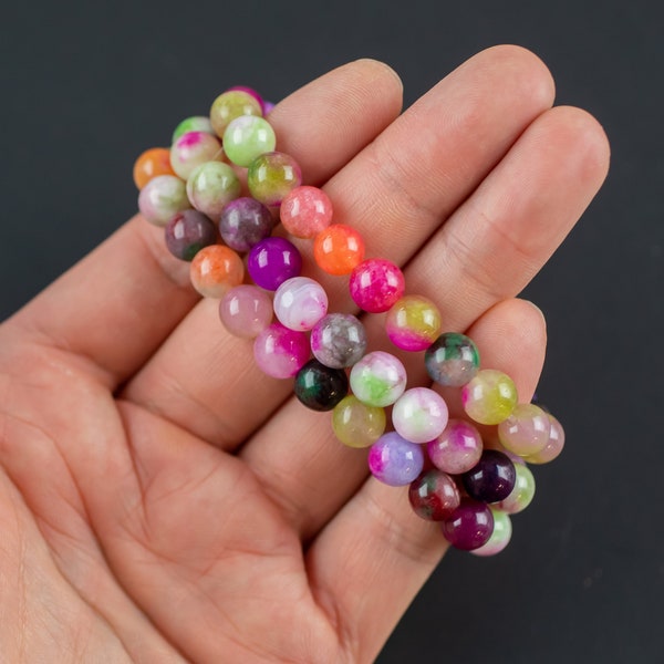 Multicolor Jade Bracelet Round Size 6mm and 8mm Handmade In USA Natural Gemstone Crystal Bracelets Handmade Jewelry - approx. 7"