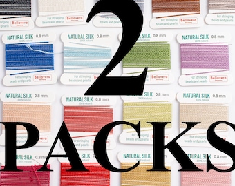 Bellavera Natural Silk Cord 2 Packets (4.5 yards) Beading String Beading Wire with needles attached. Silk Thread Silk String All Color Sizes