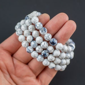 White Fire Agate Bracelet Round Size 6mm and 8mm Handmade In USA - Natural Gemstone Crystal Bracelets Handmade Jewelry - approx. 7&quot;