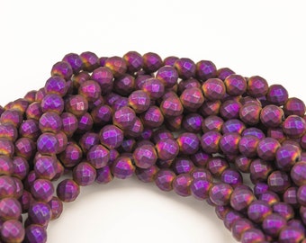 Matte Purple Hematite Faceted Round 8mm 10mm