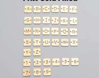 Square Letter Connectors 14K Gold Filled Made in USA - 6mm Alphabet Number Connector for Bracelet - Initial Charm Permanent Jewelry Supplies