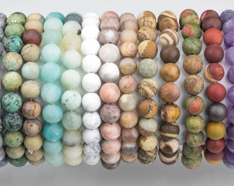 BRACELETS NATURAL Gemstone 6mm 8mm Matte Stackable Round Gemstone Jade Bracelets - Handmade - WHOLESALE - 8mm 7” - 7.5" Bracelet